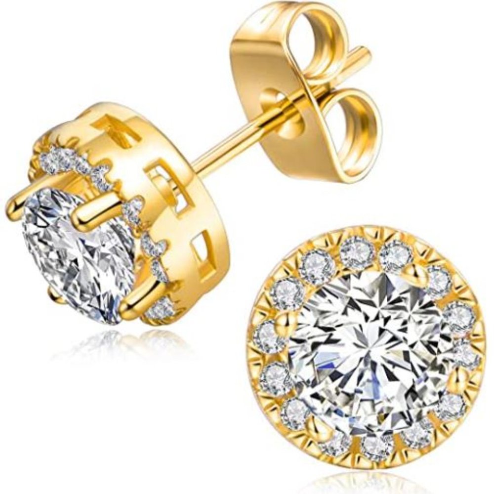 18K White Gold Plated Square Cubic Zircon 6mm Stud - Picture 12 of 15